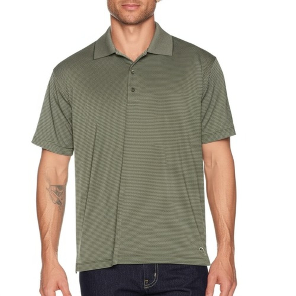 IZOD Polo Shirt Mens L Olive Green Striped Classic Fit Embroidered‎ Sportswear
